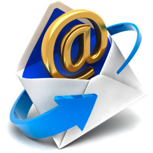 Golden symbol of e-mail comes out of the mail envelope